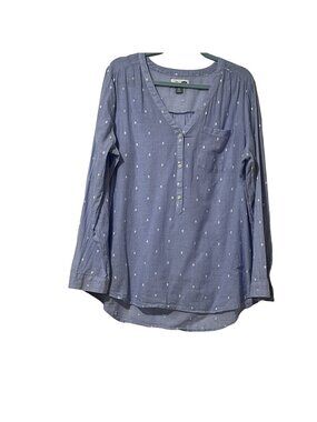 Old Navy XL Blue Long Sleeve Tunic Shirt Polka Dot Print Buttons No Fabric Tag